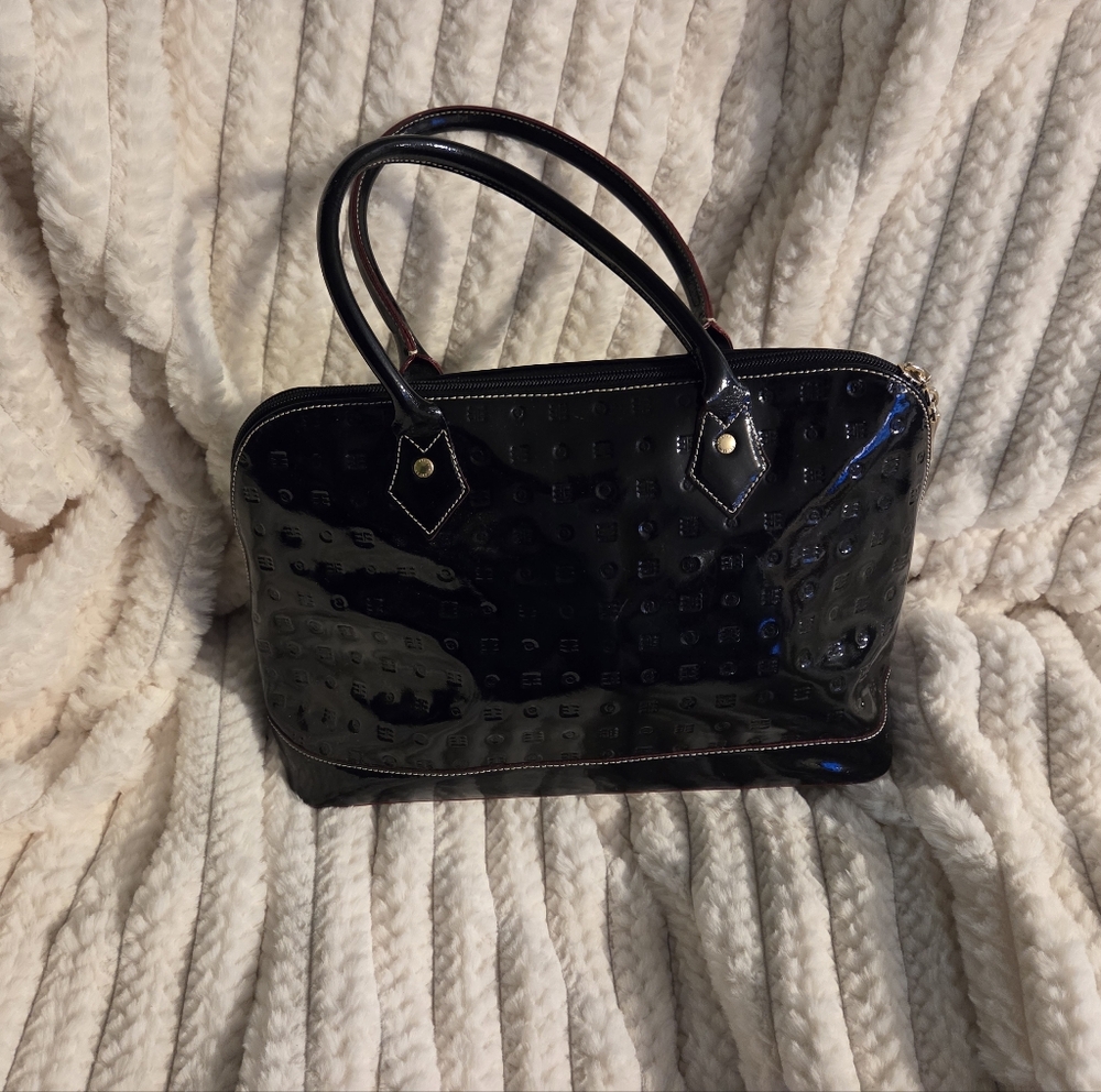 Elegant Acadia Italian Black Patent Leather Handbag